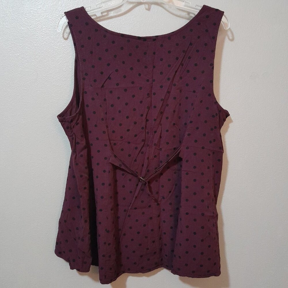 Torrid Fit Flare Stretch Challis Button Front Tank Burgundy Black Polka Dots 2X - Picture 5 of 7